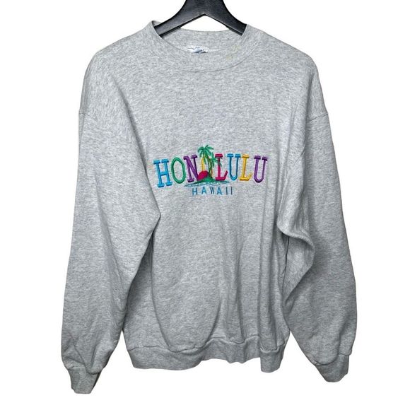 Vintage 90s Honolulu Embroidered Crewneck Made In USA XL - Picture 1 of 3